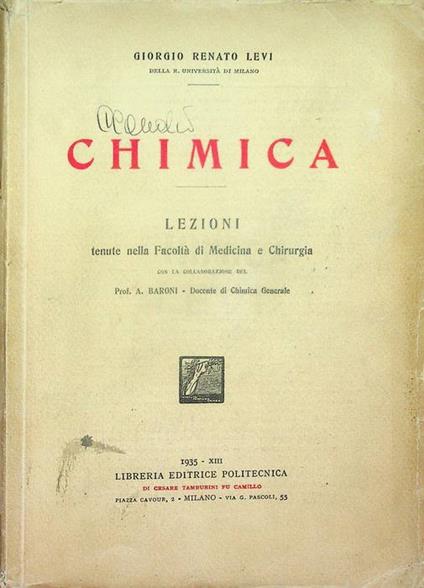 Chimica: lezioni tenute nella Facoltà di medicina e chirurgia - copertina