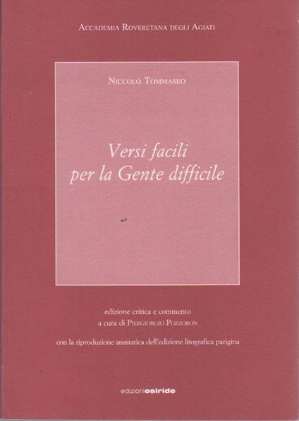 Versi facili per la gente difficile - Niccolò Tommaseo - copertina