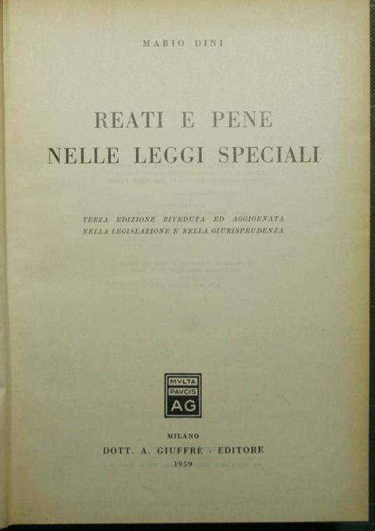 Reati e pene nelle leggi speciali - Mario Dini - copertina