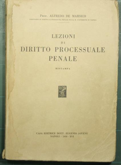 Lezioni di diritto processuale penale - Alfredo De Marsico - copertina