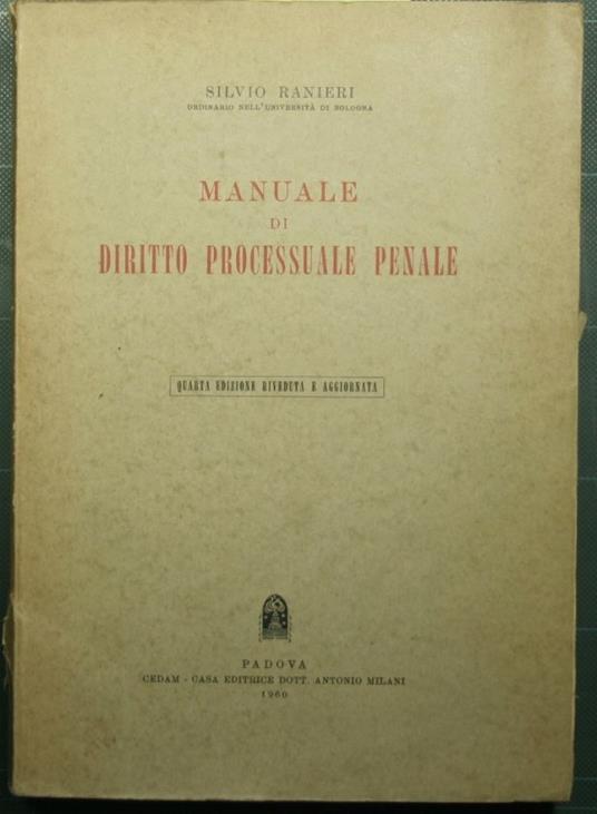 Manuale di diritto processuale penale - Silvio Ranieri - copertina