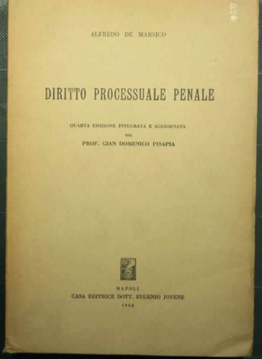 Diritto processuale penale - Alfredo De Marsico - copertina