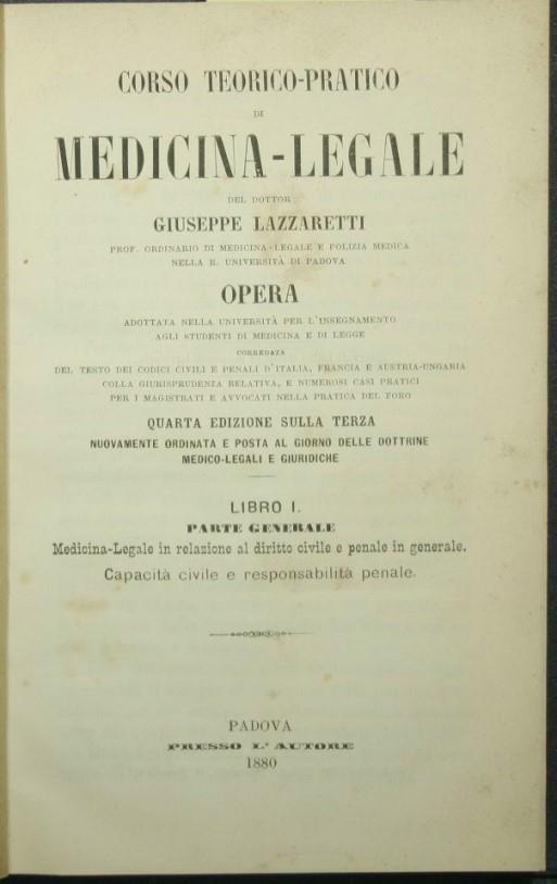 Corso teorico pratico di medicina legale - Giuseppe Lazzari - copertina