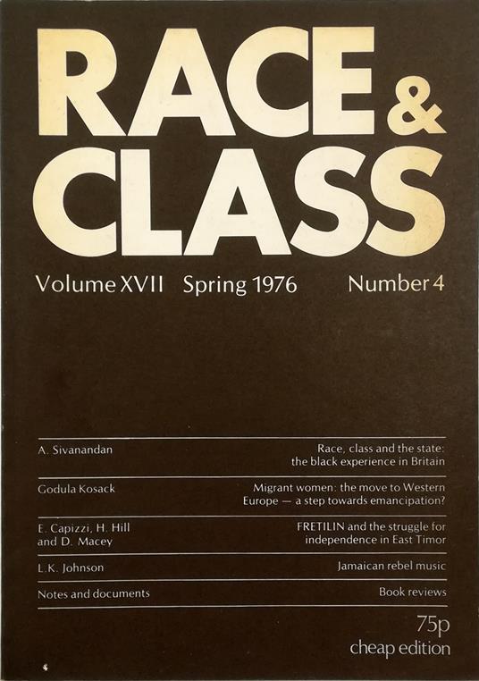 Race & Class Volume XVII Spring 1976 Number 4 - copertina