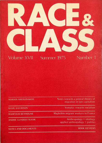 Race & Class Volume XVII Summer 1975 Number 1 - copertina