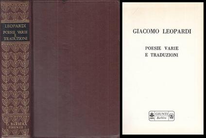 Poesie Varie E Traduzioni - Giacomo Leopardi - copertina