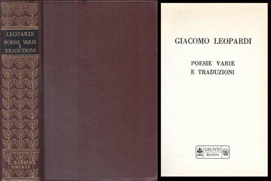 Poesie Varie E Traduzioni - Giacomo Leopardi - copertina