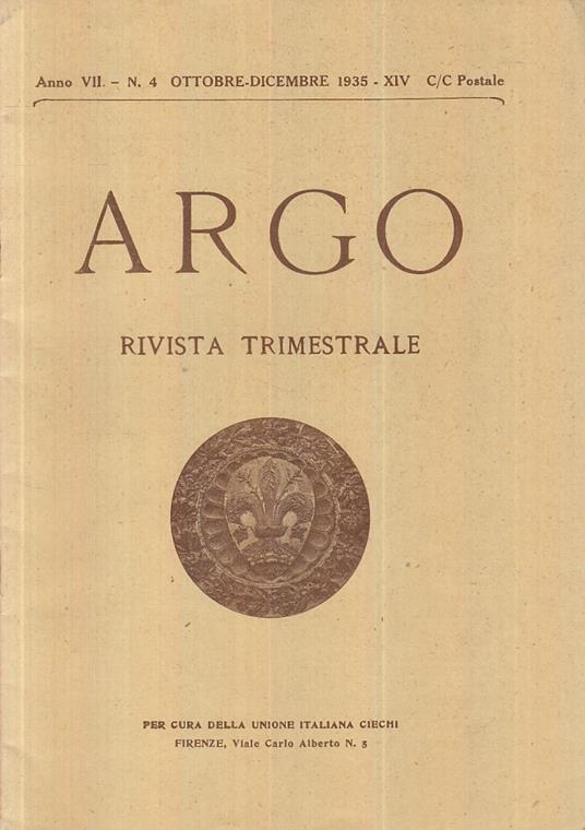 Argo Rivista Anno Vii N.4 Xiv - copertina