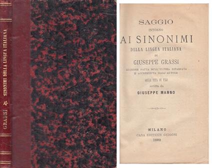 Saggio Sui Sinonimi Lingua Italiana - Giuseppe Grassi - copertina