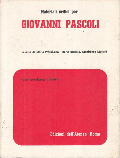 Materiali Critici Per Giovanni Pascoli - copertina