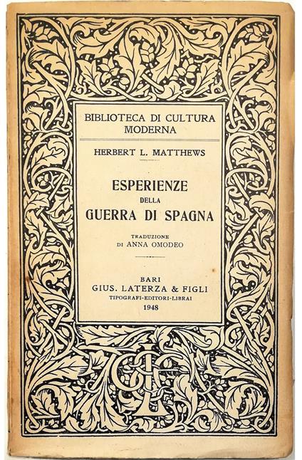 Esperienze della guerra di Spagna - copertina