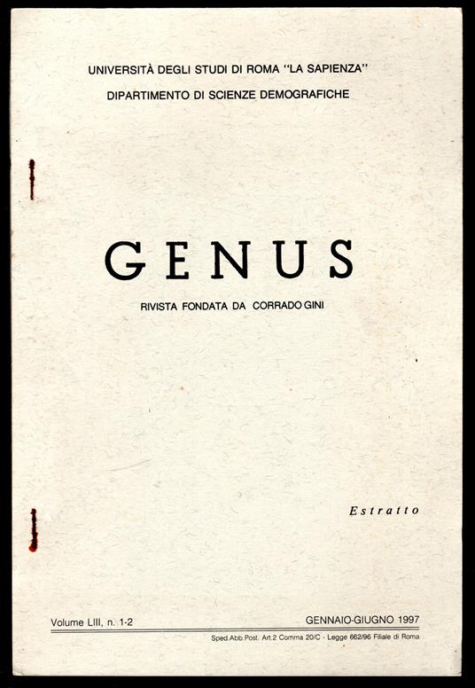 Genus. Rivista fondata da Corrado Gini (Estratto) - copertina