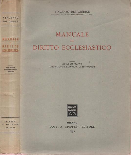 Manuale di diritto ecclesiastico - Vincenzo Del Giudice - copertina