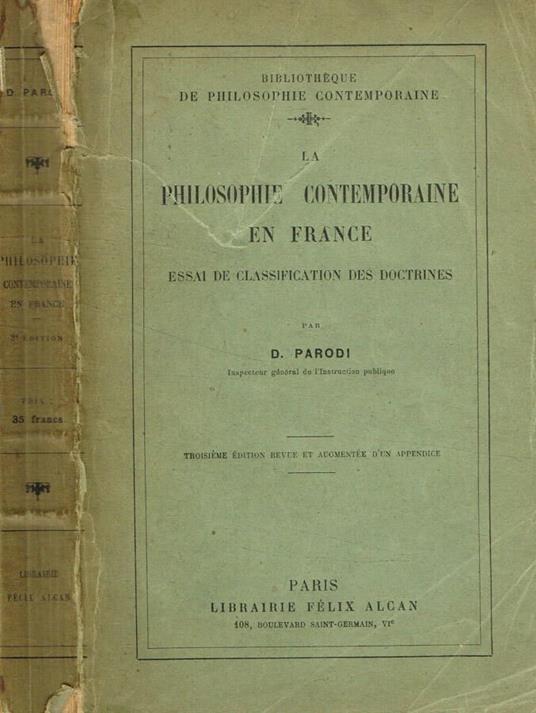 La philosophie contemporaine en France - copertina