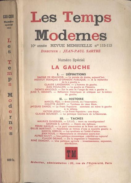 Les Temps Modernes n. 112 - 113 - copertina