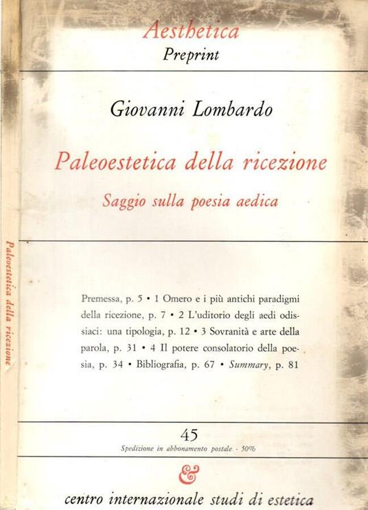 Paleoestetica della ricezione - Giovanni Lombardo - copertina