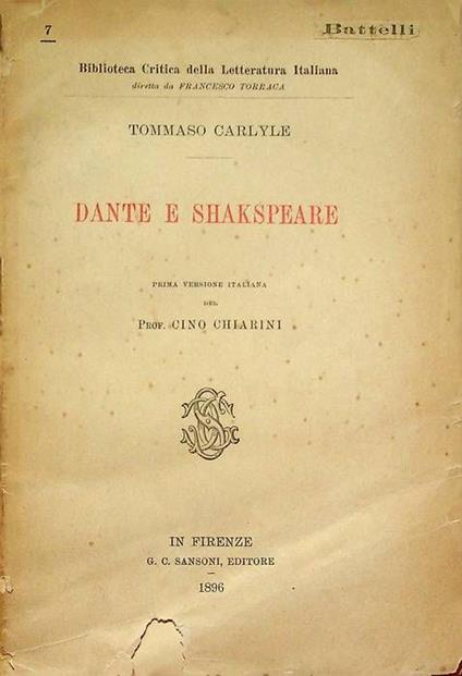 Dante e Shakespeare - Thomas Carlyle - copertina