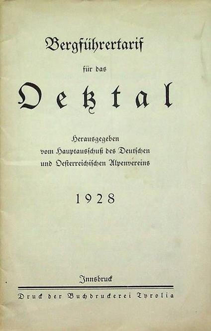 Bergführertarif für das Oetztal: 1928 - copertina