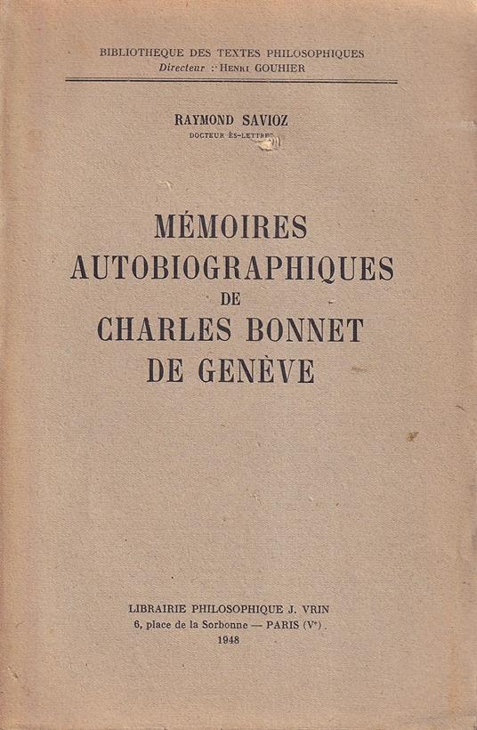 Mémoires autobiographiques de Charles Bonnet de Genève - copertina