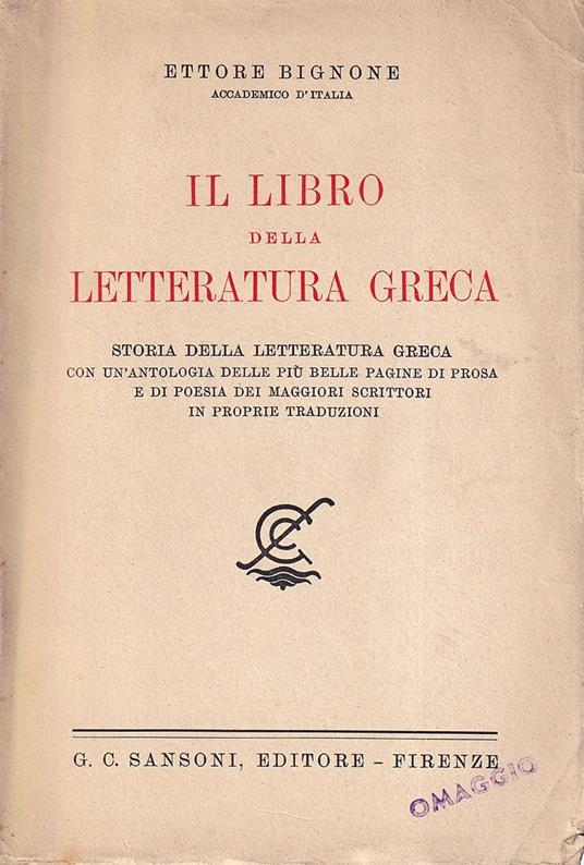 Il libro della letteratura greca - Ettore Bignone - copertina