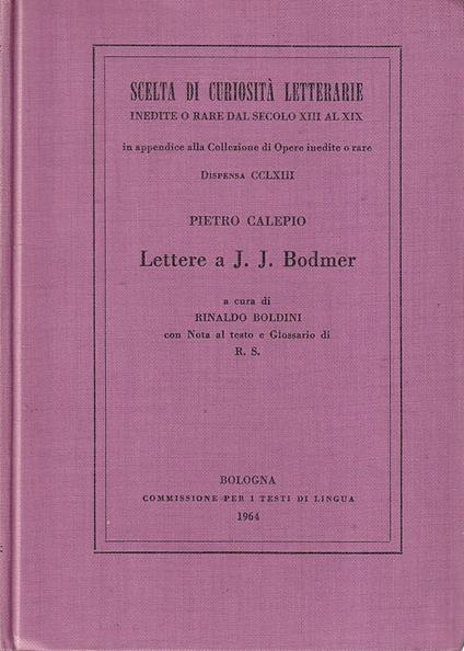 Lettere a J. J. Bodmer - Pietro Calepio - copertina
