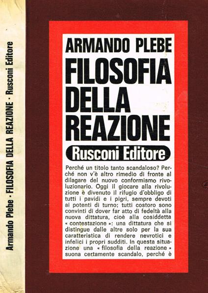 Filosofia della reazione - Armando Plebe - copertina