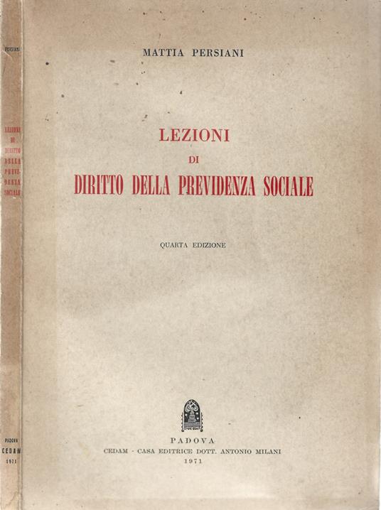 Lezioni di diritto della previdenza sociale - Mattia Persiani - copertina