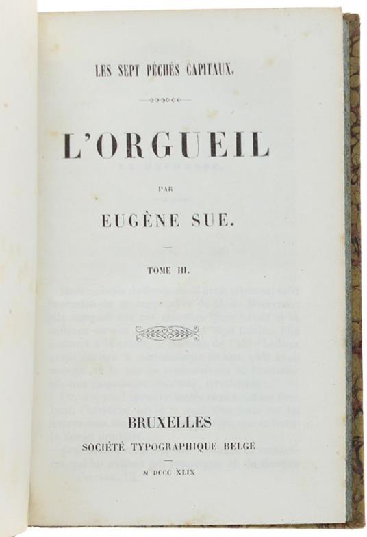 L' Orgueil. Tome Iii - Les Sept Péchés Capitaux - Eugène Sue - copertina
