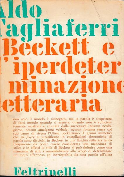 Beckett e l’iperdeterminazione letteraria - Aldo Tagliaferri - copertina