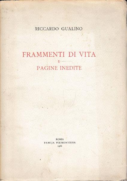 Frammenti di vita e pagine inedite - Riccardo Gualino - copertina