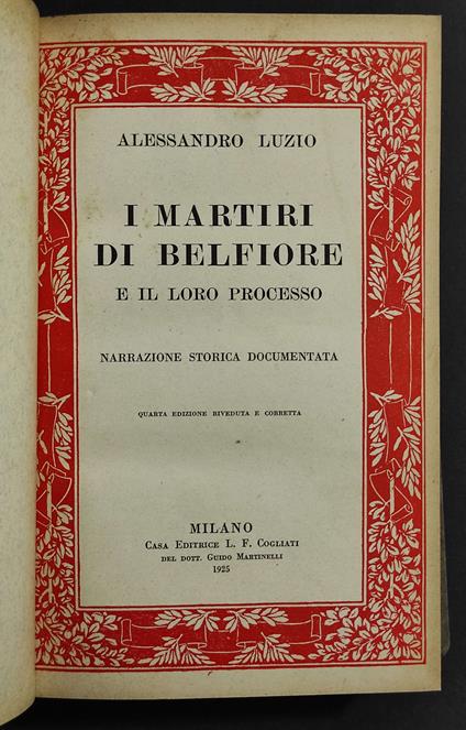 I Martiri di Belfiore e il Loro Processo - Alessandro Luzio - copertina