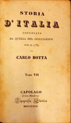 Storia d’Italia continuata da quella del Guicciardini sino al 1789 di Carlo Botta. Tomo VII - Carlo Botta - copertina