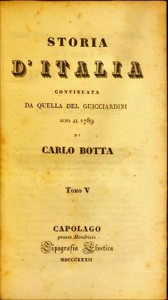 Storia d’Italia continuata da quella del Guicciardini sino al 1789 di Carlo Botta. Tomo V - Carlo Botta - copertina