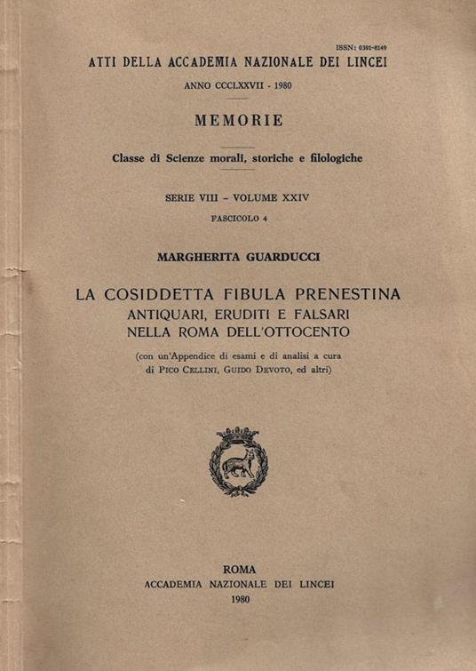 La cosiddetta Fibula Prenestina - Margherita Guarducci - copertina
