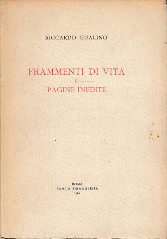 Frammenti di vita e pagine inedite - Riccardo Gualino - copertina