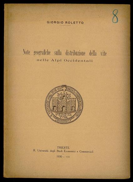 Note geografiche sulla distribuzione della vite nelle Alpi Occidentali - Giorgio Roletto - copertina