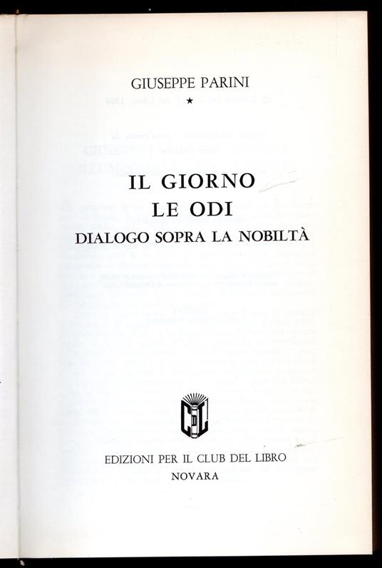 Il giorno le Odi. Dialogo sopra la nobiltà - Giuseppe Parini - copertina