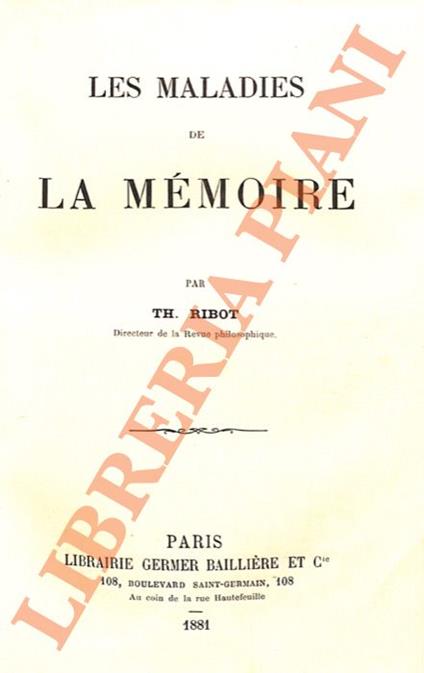 Les maladies de la mémoire - Théodule Ribot - copertina