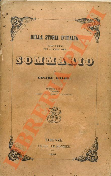 Sommario della Storia d'Italia dalle origini ai nostri tempi - Cesare Balbo - copertina