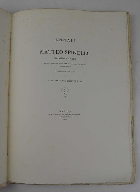 Annali… Edizione eseguita sopra una stampa del XVII secolo sinora inedita. Pubblicata per cura di Gennaro Vigo e Giuseppe Dura - copertina