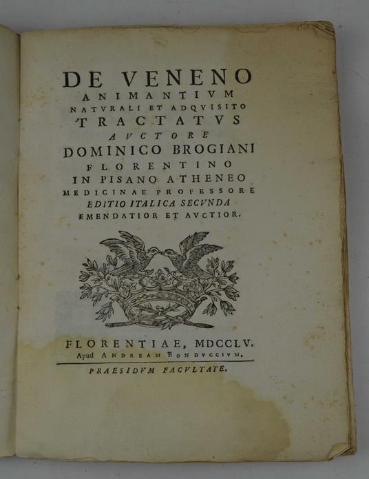 De veneno animantium naturali et adquisitio. Tractatus… Editio italica secunda emendatior ed auctior - Domenico Brini - copertina