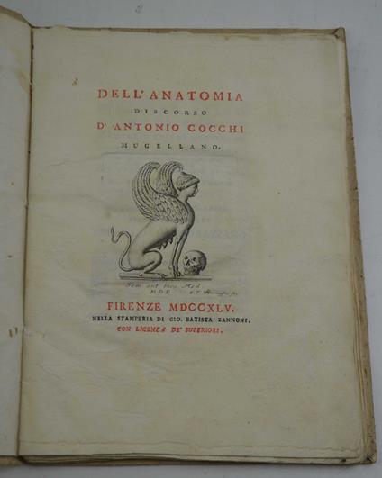 Dell'anatomia. Discorso… - Antonio Cocchi - copertina