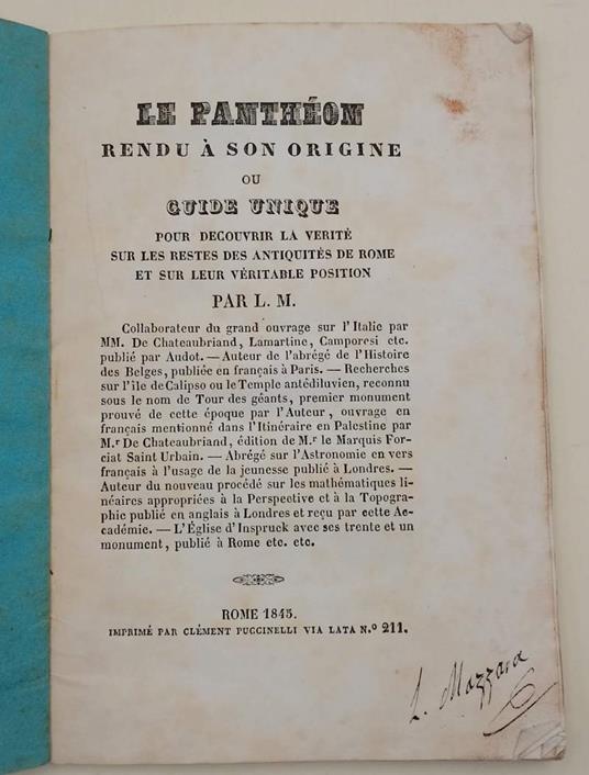 Le Pantheon Rendu A Son Origine...(1845) - L.M. - copertina