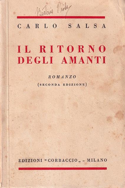 Il ritorno degli amanti. Romanzo - Carlo Salsa - copertina