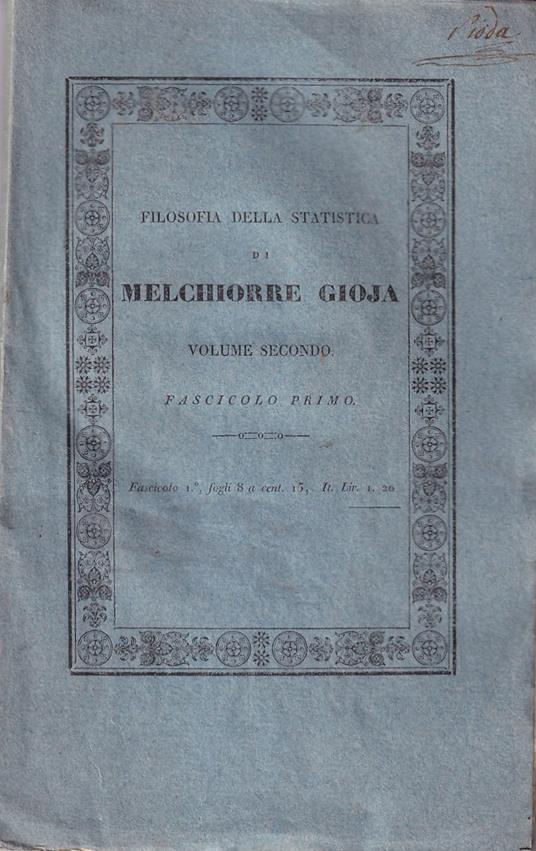 Filosofia della statistica. Volume II, fascicolo I - Melchiorre Gioja - copertina