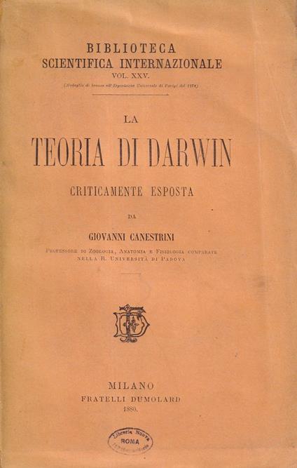La teoria di Darwin criticamente esposta - Giovanni Canestrini - copertina