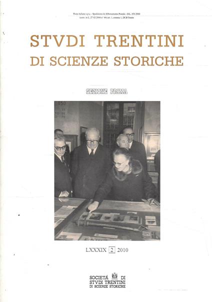 Studi Trentini Di Scienze Storiche - Sezione Prima - Lxxxix/2010 - copertina