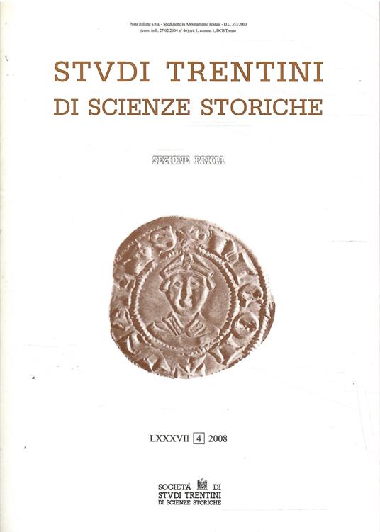Studi Trentini Di Scienze Storiche - Sezione Prima - Lxxxvii/2008 - copertina