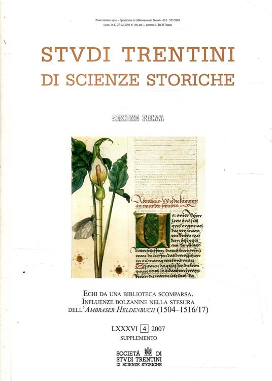 Studi Trentini Di Scienze Storiche - Sezione Prima Lxxxvi/2007 - copertina