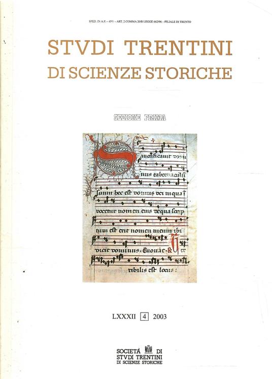 Studi Trentini Di Scienze Storiche - Sezione Prima Lxxxii/2003 - copertina